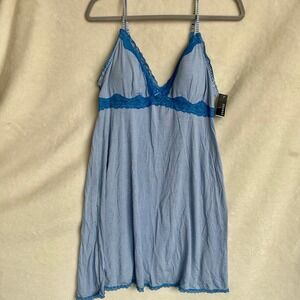 George Light Blue White Striped Jersey Knit Lace Trim Nightgown Cami Large NWT